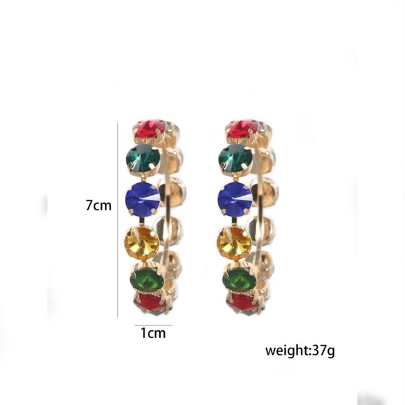 Multi Color Rhinestone Hoops *Fashion Jewelry* - Picture 3 of 6